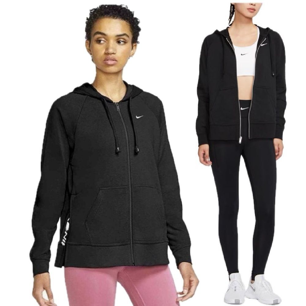 Nike Dri-FIT Get Fit Training Hoodie Black Full Zip Split Sides Size XS
